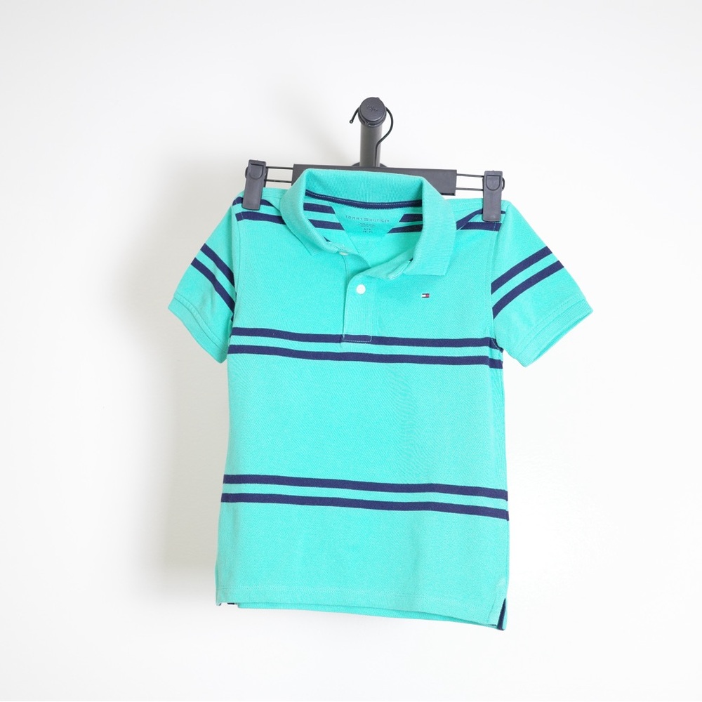 Tommy Hilfiger Green with Navy Stripes Polo Size US S (6-7)